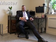 Preview 4 of DILF in suit and tie jerks his uncut cock before online meeting cums on formal shoes PREVIEW