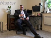 Preview 5 of DILF in suit and tie jerks his uncut cock before online meeting cums on formal shoes PREVIEW