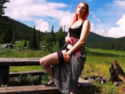 Preview 2 of Redhead girl outdoor fingering pussy and orgasm | Public masturbation in nature