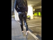 Preview 2 of Walking in public latex leggings and high heels PMV porn music video