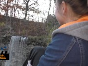 Preview 3 of Outdoor Waterfall Blowjob - Blonde Canadian Green Eyes Almost Gets Caught!