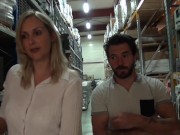 Preview 1 of Tall Blonde MILF With Huge Tits Gets A Hardcore Anal Fuck In The Warehouse