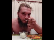 Preview 3 of Eating mash potatoes from my ass and drinking my piss and cum
