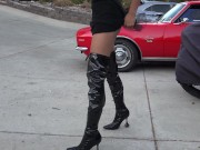 Preview 3 of Vintage Car Babe Wearing Sexy Long Leather Boots
