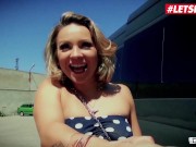 Preview 2 of BumsBus - Honey Diamond Big Ass German Slut Hardcore Car Sex In The Backseat - LETSDOEIT