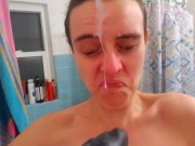 Preview 2 of PinkMoonLust Monster Cum Facial! Hairy Onlyfans Camgirl Takes BAD DRAGON CUMSHOT in HAIR & ALL OVER