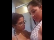Preview 2 of Lesbian strippers making out in a bathroom (1)