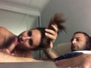 Preview 3 of Pretty Australian milf shows off her cock sucking skills on tattoed mans big cock