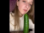 Preview 1 of Cucumber blow job. Deepthroat