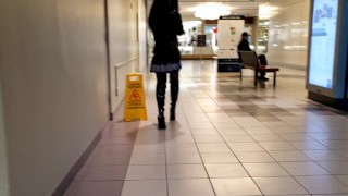 Kinky Piss In Thigh High Boots Then Walking In the Mall