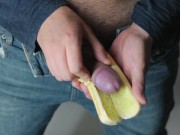 Preview 6 of Guy masturbating and cums on hot dog so delicious