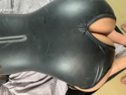 Preview 5 of Extreme tight German teen with big tits get fucked in latex and cum on hairy pierced pussy