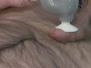 Preview 2 of massaging my semi hard dick with moaning & shaking cum on my hairy body