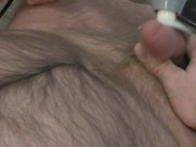 Preview 5 of massaging my semi hard dick with moaning & shaking cum on my hairy body