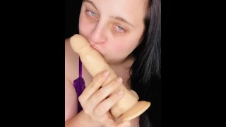 Sucking on my hard dildo 