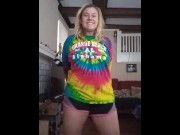 Preview 1 of Blond girl Strip Dances in knee high socks