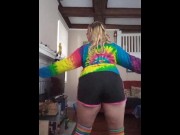 Preview 2 of Blond girl Strip Dances in knee high socks