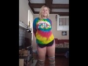 Preview 3 of Blond girl Strip Dances in knee high socks