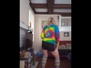 Preview 5 of Blond girl Strip Dances in knee high socks