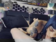 Preview 5 of HOT TATTOOED SUICIDE SLUT SHOWS HER FEET AND DRAINS CUM FROM CURVED COCK *TEASER*