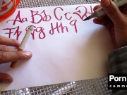 Preview 6 of Sexy hands ASMR writing cursive in cardinal red (instrumental by john bravoe)