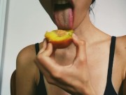 Preview 1 of Eating a juicy peach and showing my neck veins