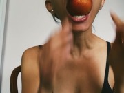Preview 2 of Eating a juicy peach and showing my neck veins