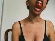 Preview 4 of Eating a juicy peach and showing my neck veins