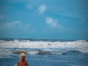 Preview 2 of Tik Tok. Beach Voyeur looks on Blonde Teen enjoying Topless in the waves.