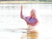 Preview 4 of Swimming in latex rubber transparent catsuit! wanna be with me in your fetish dreams???