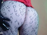 Preview 1 of Curvy buttocks in tight black pantyhose close up. Sexual model with big ass.