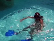 Preview 1 of Hot brunette slut Candy swims underwater