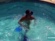 Preview 2 of Hot brunette slut Candy swims underwater