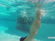 Preview 3 of Hot brunette slut Candy swims underwater