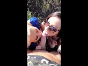Preview 6 of Two Pornstars Suck Off a Lucky Fan in a Public Park (Preview)