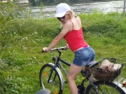 Preview 2 of Bike tour with hot tranny girl ends with double load of cum