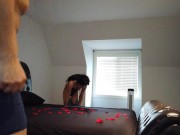 Preview 1 of valentines day couple sex, 69 swallows everydrop of cum, interracial couple