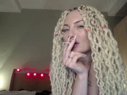Preview 3 of Hot blonde with big tits sensual smoking topless in front of cam