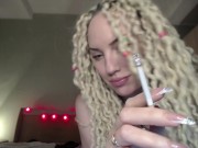 Preview 4 of Hot blonde with big tits sensual smoking topless in front of cam