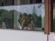 Preview 3 of Spying on slut neighbor masturbating on balcony