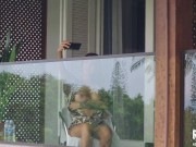 Preview 4 of Spying on slut neighbor masturbating on balcony