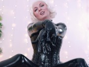 Preview 5 of Black latex rubber catsuit and gloves fetish 4k relax video close up
