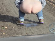 Preview 5 of Pissing on the road in front of the car taking off panties mature bbw milf with a hairy pussy