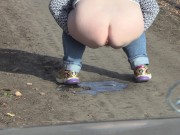 Preview 6 of Pissing on the road in front of the car taking off panties mature bbw milf with a hairy pussy