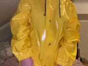 Preview 2 of Amateur blowjob and handjob in yellow raincoat