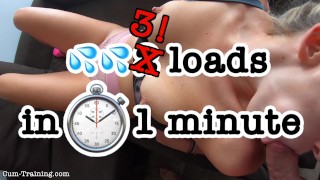 THREE Loads In 1 Minute - HUGE 4K Cumshots YummyCouple Blowjob Cum On Tits