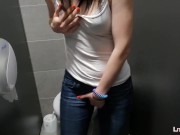 Preview 3 of Fingering Herself Discreetly in the Toilet ... OMG, she plays with Balls in Juicy Pussy