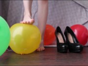 Preview 1 of POP BALLOONS WITH FEET IN BLACK HIGH-HEELED SHOES FETISH SKINNY GIRL ASMR