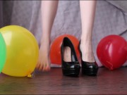 Preview 2 of POP BALLOONS WITH FEET IN BLACK HIGH-HEELED SHOES FETISH SKINNY GIRL ASMR