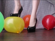 Preview 4 of POP BALLOONS WITH FEET IN BLACK HIGH-HEELED SHOES FETISH SKINNY GIRL ASMR